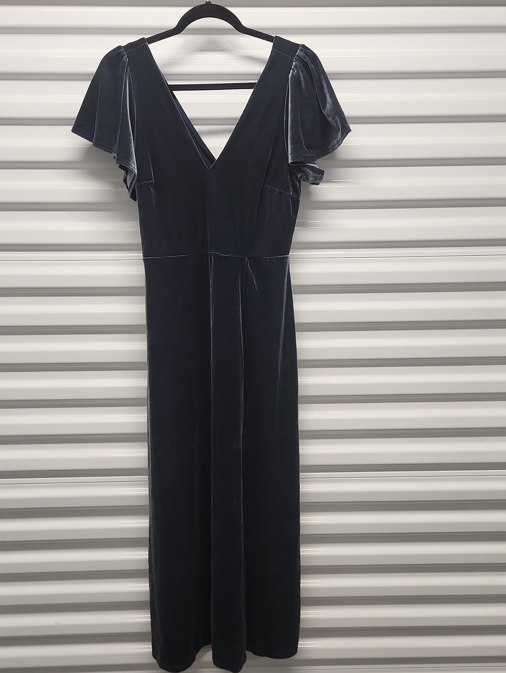 Birdy Grey Elegant Gray Blue Velvet Midi Dress Sz M